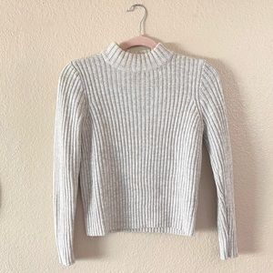 Grey ribbed knit mock neck sweater